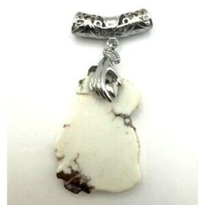 Vintage 925 Sterling Silver Natural White Stone Slab Pendant Necklace 22”